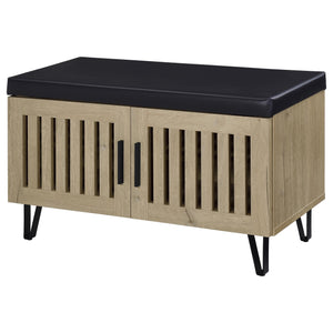 English Elm Astor Smoked Finish Entryway Bench with Drawer Open Shelving and Faux Leather Seat White Oak B062P440403