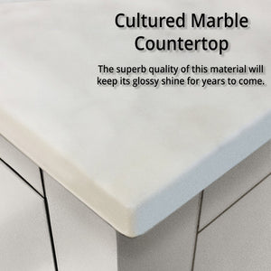 English Elm White Bath Vanity 36" W X 22" D With Cultured Marble Top – Sleek Storage & Soft-Close Convenience! B2731P259022-GIGA