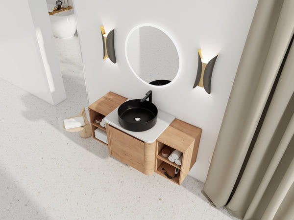 English Elm 48'' Wall-Mounted Bathroom Vanity With Soft-Close Door, Elegant Ceramic Sink & Ample Storage Shelves W999S00409