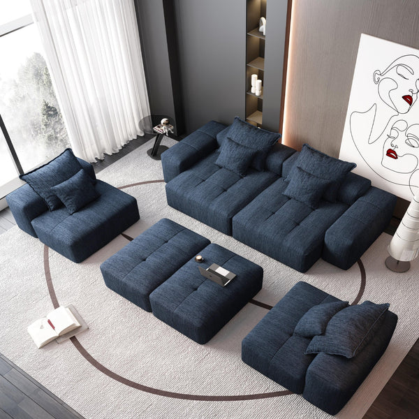 English Elm Modern Oversized Modular Sectional Sofa - Plush Chenille Comfort, 8 Pillows, No Assembly, Blue W1885S00071