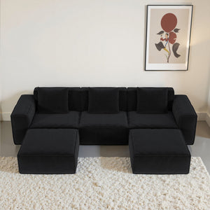 English Elm 118-Inch Modular Sofa Bed – Versatile Black Corduroy Cloud Velvet With Flexible Configuration & Comfort W3147S00026