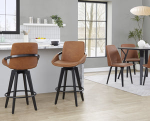 English Elm Fixed-height Swivel Counter Stools with Faux Leather Seats and Chrome Footrest Set of 2 B202S02150
