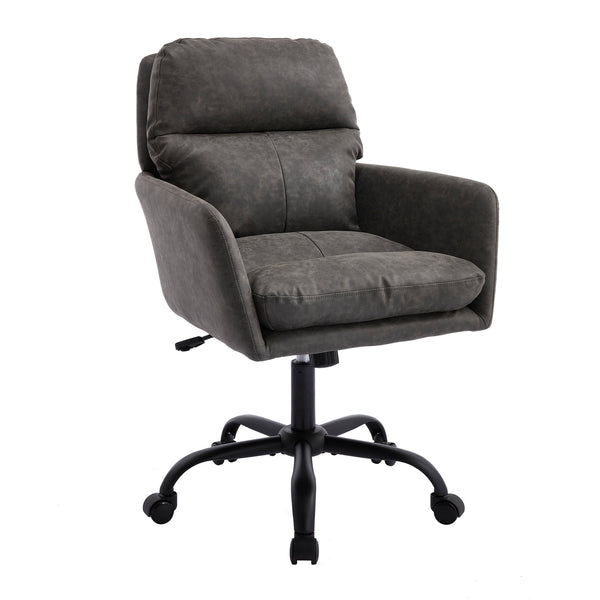 English Elm Artificial ergonomic PU leather office chair with high-density foam, stain-resistant, adjustable height support and modern minimalist design for home and workspace comfort Gray W2311P282363