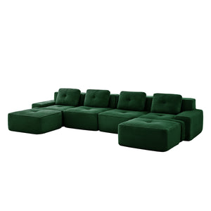 English Elm 153" Modern U-Shaped Modular Sectional Sofa - Luxurious Corduroy Couch With Deep Seats & Ottomans W714S01491