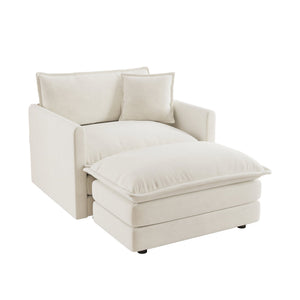 English Elm Comfy White Chenille Armchair Deep Seat Foam Cushion Reading Chair for Living Room W714S00545