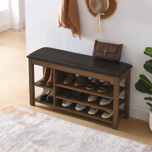 English Elm A Height-Adjustable Shoe-Changing Bench In Natural Rubberwood With Storage & Cushioned Seat W487P289973