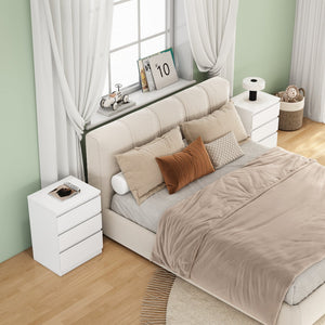 English Elm 19.7-inch Matte Finish 3 Drawer Nightstand Set of 2 Handle Free Modern Bedroom Storage White W3151S00079