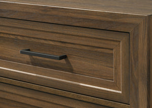 English Elm 1pc Contemporary Wooden Four Drawer Chest with Geometric Relief and Warm Brown Finish B2741P498437