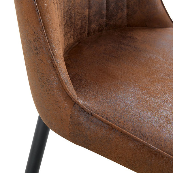 English Elm Brown Velvet Dining Chair Set of Two with Black Metal Legs and Gold Accent Detail W1151P211986