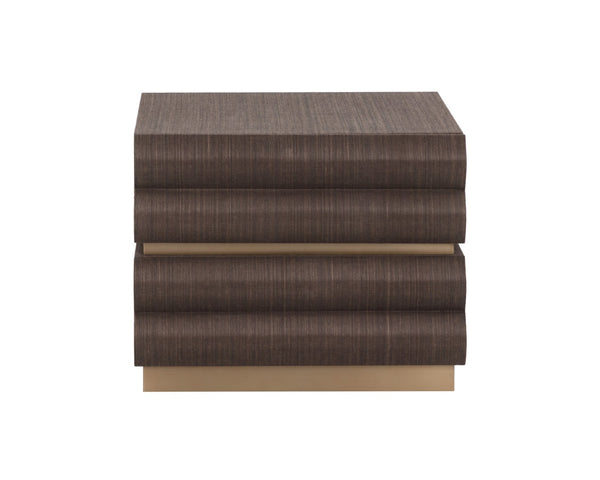 Sunpan SUBIRA Nightstand - Luxurious Chocolate Raffia Design with Velvet-Lined Drawers & Brass Accents 112309