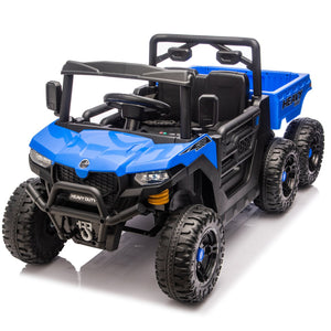 English Elm 24v Electric Kids Dump Truck 4wd Six Wheel Ride on with Remote Suspension Cargo Bucket Blue W1578P380843