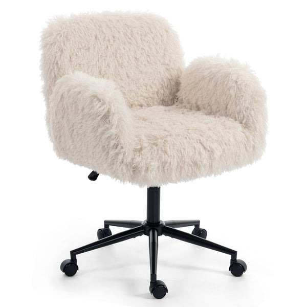English Elm Criss Cross Swivel Chair Fluffy Lamb Wool Fleece Ergonomic Seat for Home Office W3248P424651