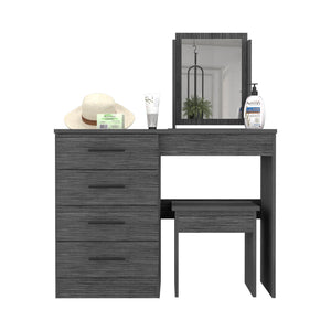 English Elm Makeup Smokey Oak Dressing Table Set with Mirror, Stool & 4 Drawers — Engineered Wood, FSC Certified B097S00145