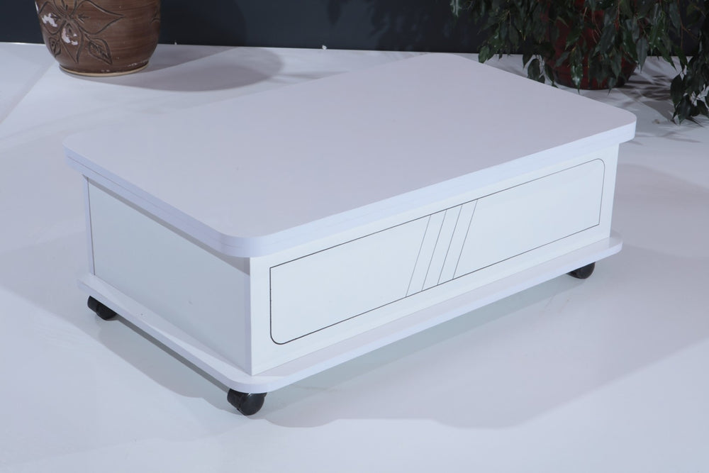 English Elm Rio Smart Coffee Table - Adjustable Height Design For Versatile Living Room Use, Modern White Finish B029P206610-GIGA