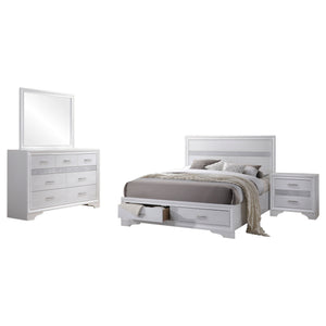 English Elm Corbin Queen Bedroom Set with Crystal Pulls Metallic Trim and Footboard Storage Drawers B062S00788