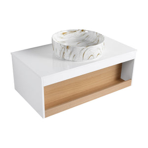 English Elm 36" Floating Bathroom Vanity Light Oak Modular Cabinet with Gel Coat Integrated Sink Gold+White,White + Light Oak W3450S00063