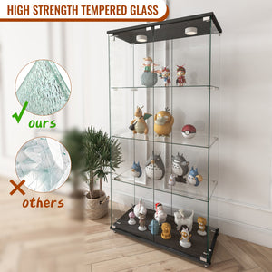 English Elm Modern Tempered Glass Display Cabinet With Led Lights - 2-Door, 4-Shelf Antique Style For Home & Retail W241S00055