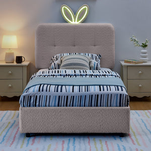 English Elm Twin Kids Boucle Upholstered Bed Rabbit Ear Headboard Led Lighting Four Storage Drawers Pink W1413P384920