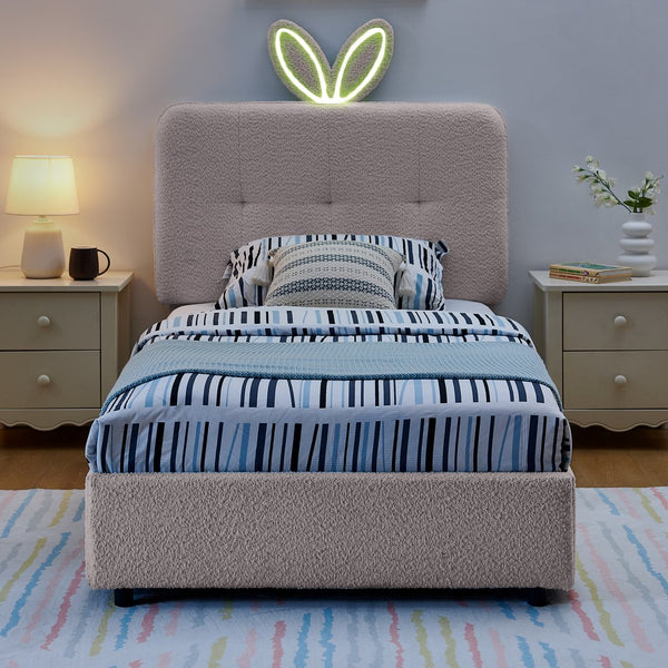 English Elm Twin Kids Boucle Upholstered Bed Rabbit Ear Headboard Led Lighting Four Storage Drawers Pink W1413P384920
