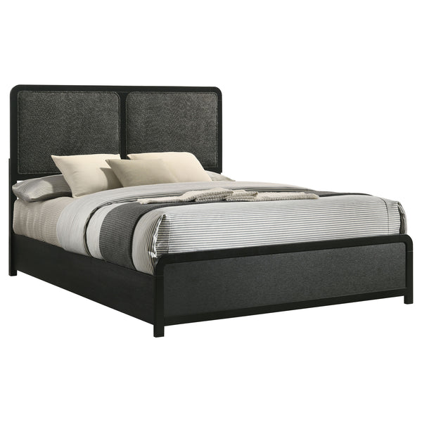 English Elm Burton Charcoal Upholstered Queen Bed with Padded Headboard, Rounded Corners & Modern Black Frame B062S01301