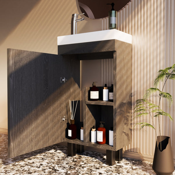 English Elm 16" Freestanding Bathroom Vanity Solid Wood Frame Undermount Ceramic Sink Soft-close W5107P407838