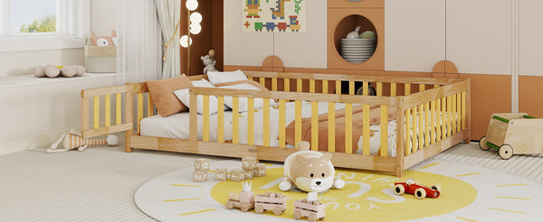 English Elm Full Size Floor Bed With Safety Guardrails, Eco-Friendly Rubber Wood, Minimalist Design & Easy Access W504P286380