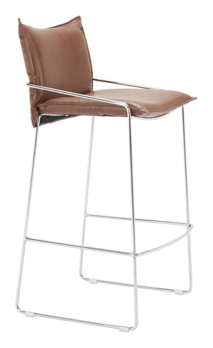 Zuo Modern Pola Barstool - Chic Faux Leather Seating With Plywood And Chrome Steel For Modern Hospitality Spaces Brown 100% Polyurethane,Plywood,Steel 110876-zuo-modern