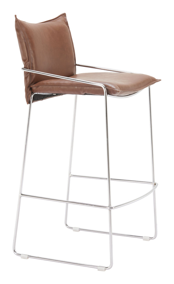 Zuo Modern Pola Barstool - Chic Faux Leather Seating With Plywood And Chrome Steel For Modern Hospitality Spaces Brown 100% Polyurethane,Plywood,Steel 110876-zuo-modern