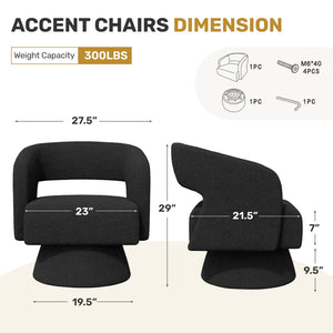 English Elm Swivel Teddy Barrel Accent Chair with Ergonomic Wrap-Around Back, Plush Sherpa Fabric Comfort Black T3950P407284