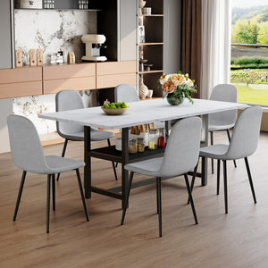 English Elm Table Set With 6 Light Gray Chairs - Modern White Grain Dining Table With Storage & Durable Comfort W1151S04261-GIGA