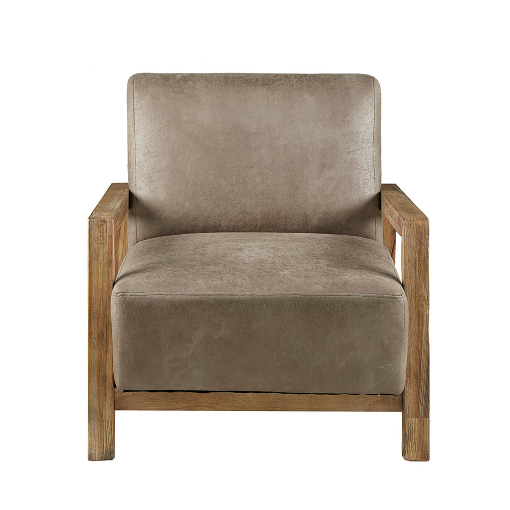 JLA Home INK+IVY - Low Profile Accent Chair with Taupe Poly-Leather & Reclaimed Wood Arms — Compact, Plush Contemporary Seating II100-0048