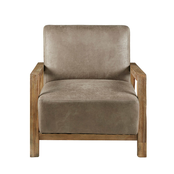 JLA Home INK+IVY - Low Profile Accent Chair with Taupe Poly-Leather & Reclaimed Wood Arms — Compact, Plush Contemporary Seating II100-0048