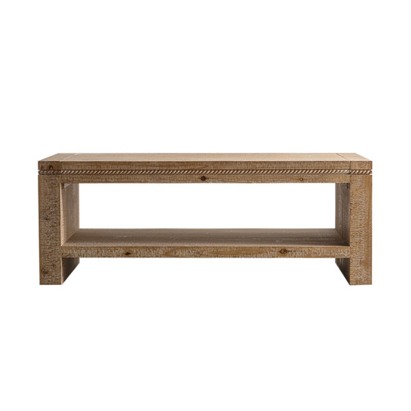 English Elm Solid Wood Rectangular Coffee Table - Rustic 2-Tier Design With Storage Shelf For Living Room Charm W3158P297407-GIGA