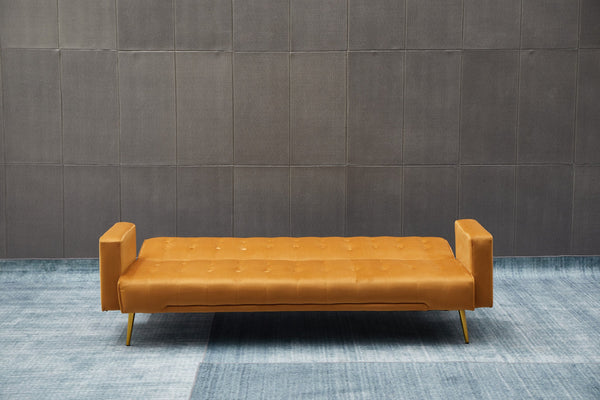 English Elm Sofa Bed Velvet Upholstered Convertible with Gold Metal Legs for Studio Spaces Ginger B205P246430