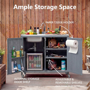 English Elm K&k Outdoor Modular Kitchen Island 2 Piece Fir Wood Stainless Steel Sink Station N707S000024G