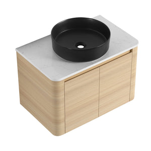 English Elm 30'' Wall-Mounted Bathroom Vanity With Ceramic Art Sink, Soft-Close Doors & Space-Saving Design W999S00463