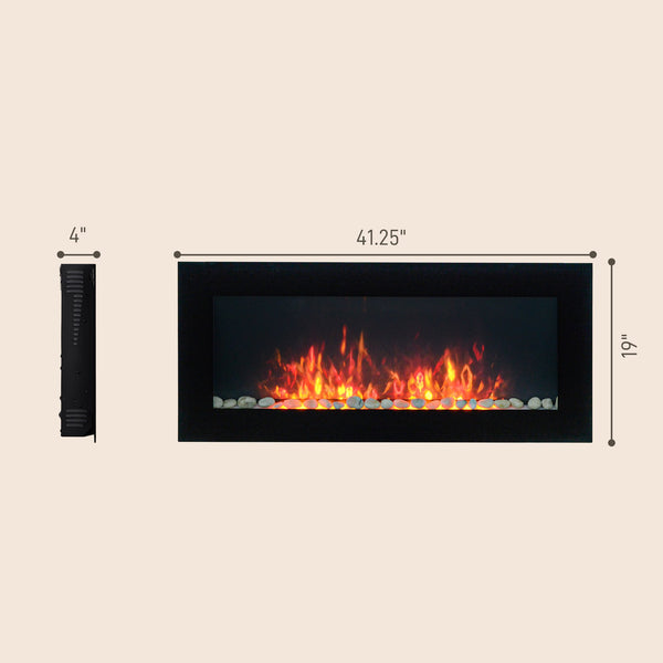 English Elm Homcom 41.3" Electric Wall-Mounted Fireplace With Realistic Flames & 7 Color Lighting, Black Finish W2225P249845