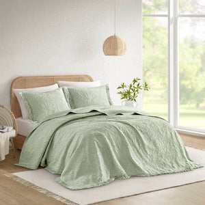 JLA Home Madison Park - 3PCS Chenille Bedspread Set with Tufted Floral Design, Fringed Border, Breathable OEKO-TEX Comfort Sage MP13-8704