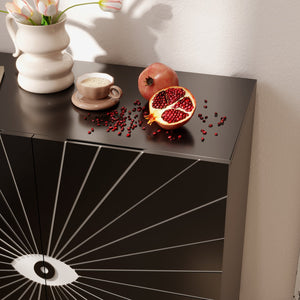 English Elm Modern Eye Pattern Accent Cabinet – 2-Door Mid-Century Storage with Adjustable Shelves, Black/White Durable Finish T3833P366564