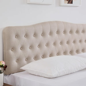 English Elm Upholstered King Headboard - Adjustable Height, Diamond Tufted Linen Fabric, Solid Wood Legs - Beige Elegance T2694P189925-GIGA