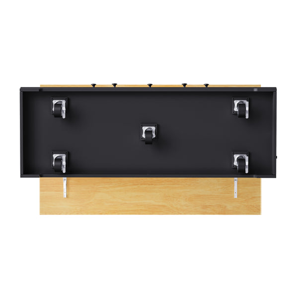 English Elm K&k 53 Inch Rolling Kitchen Island with Drop Leaf Power Outlet and Open Storage Racks Black N707S185531B