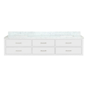 English Elm White Double Vanity 84" W X 22" D With Carrara Marble Top - Elegant Design, Ample Storage & Soft-Close Drawers B2731P258159-GIGA