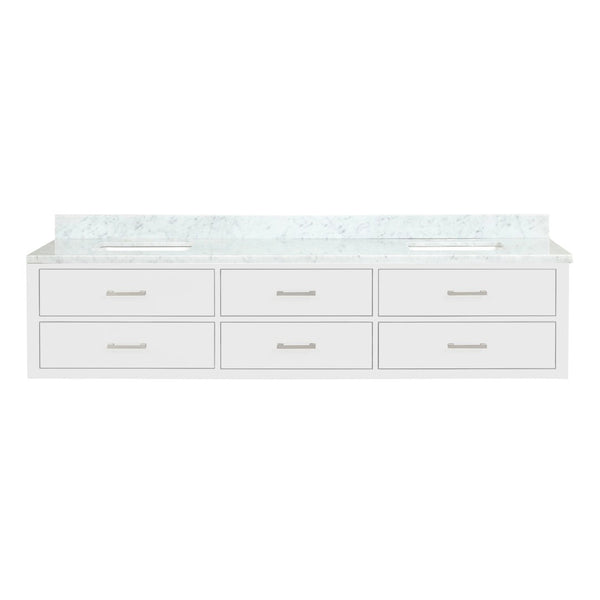 English Elm White Double Vanity 84" W X 22" D With Carrara Marble Top - Elegant Design, Ample Storage & Soft-Close Drawers B2731P258159-GIGA