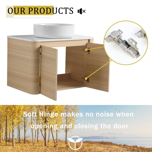 English Elm 54'' Wall-Mounted Bathroom Vanity With Elegant Ceramic Sink, Soft-Close Doors, And Ample Storage W999S00475
