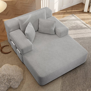English Elm Luxurious Corduroy Convertible Chaise Lounge Sofa Bed with Foam Support for Apartments Light Grey W3219P449013