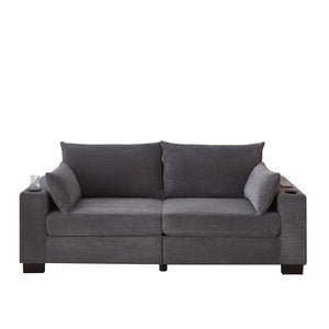 English Elm 78"corduroy Plush Three Seat Sofa with Usb Ports Cup Holders Deep Cushions Apartment Gray W3705P455918