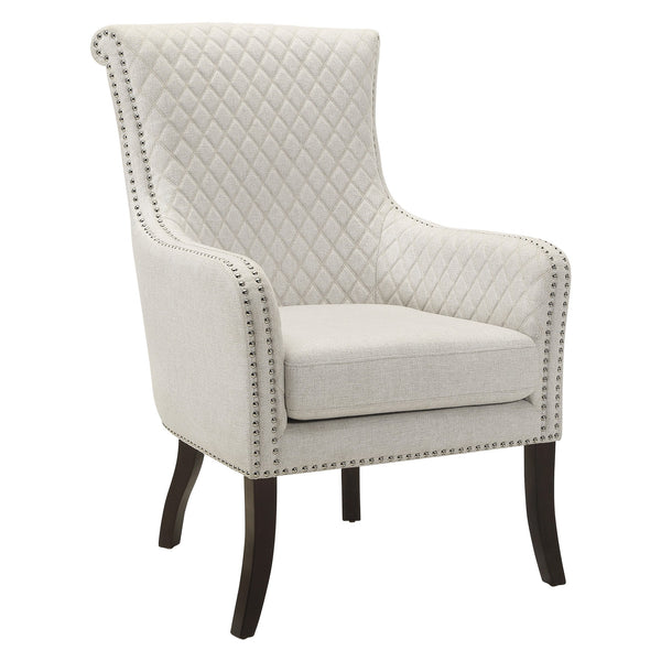 English Elm Classic Quilted Accent Chair Avalon White Fabric Nailhead Trim Foam Cushion Solid Wood Legs, Elegant Living Room Seating B011P315637