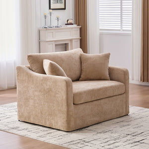 English Elm 43.9" Oversized Chenille Accent Chair with Bolster Pillows Farmhouse Living Room Seat Wheat W3098P419125
