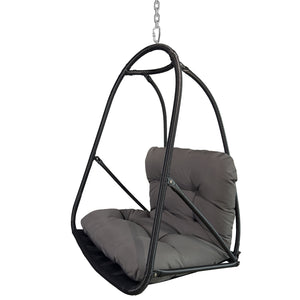 English Elm without Swing Egg Chair Rattan Hanging Patio Basket with C-Bracket, Foldable, Cup Holder, Cushions, Durable Metal Frame Black W2707P388615