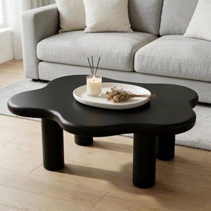 English Elm 40-inch Cloud Shaped Coffee Table Sculptural Mdf Top with Tapered Legs for Living Rooms Black W3935S00004